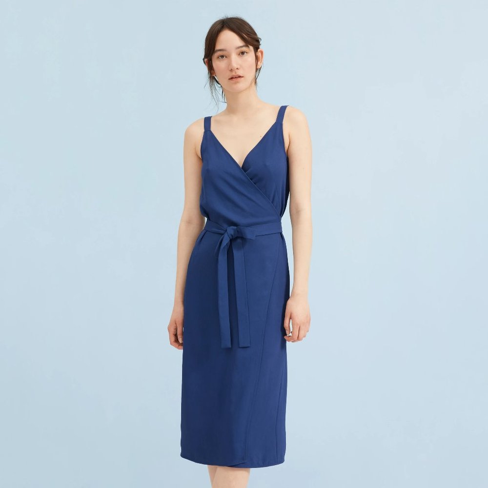 Everlane Japanese GoWeave Wrap Dress Blue